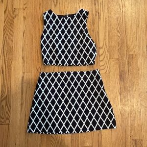 Black and White Crop Top and Skirt Set